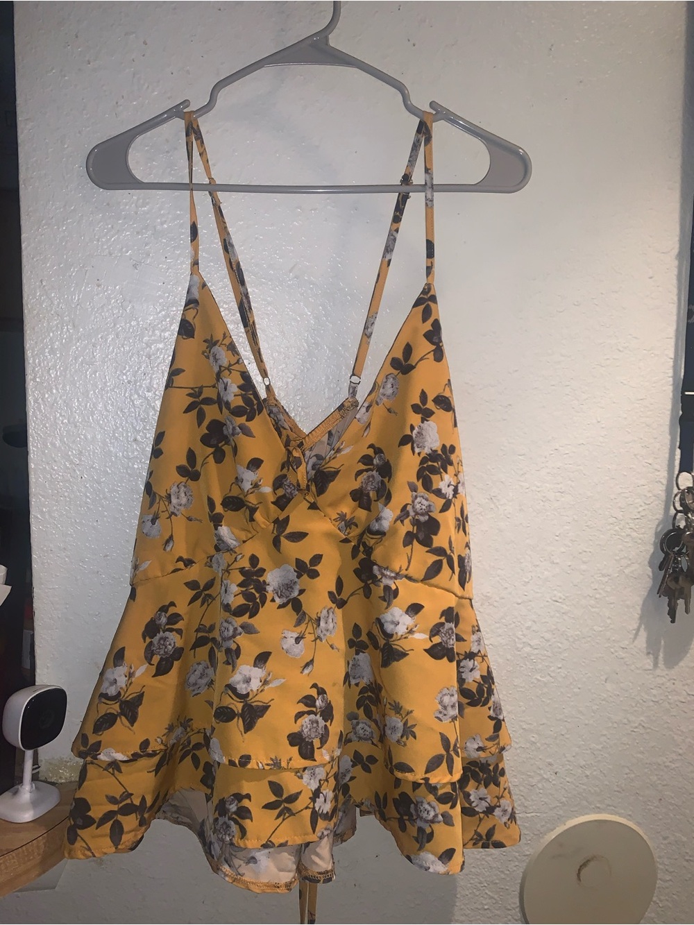 SHEIN Yellow Floral Spaghetti Strap V-Neck Blouse
